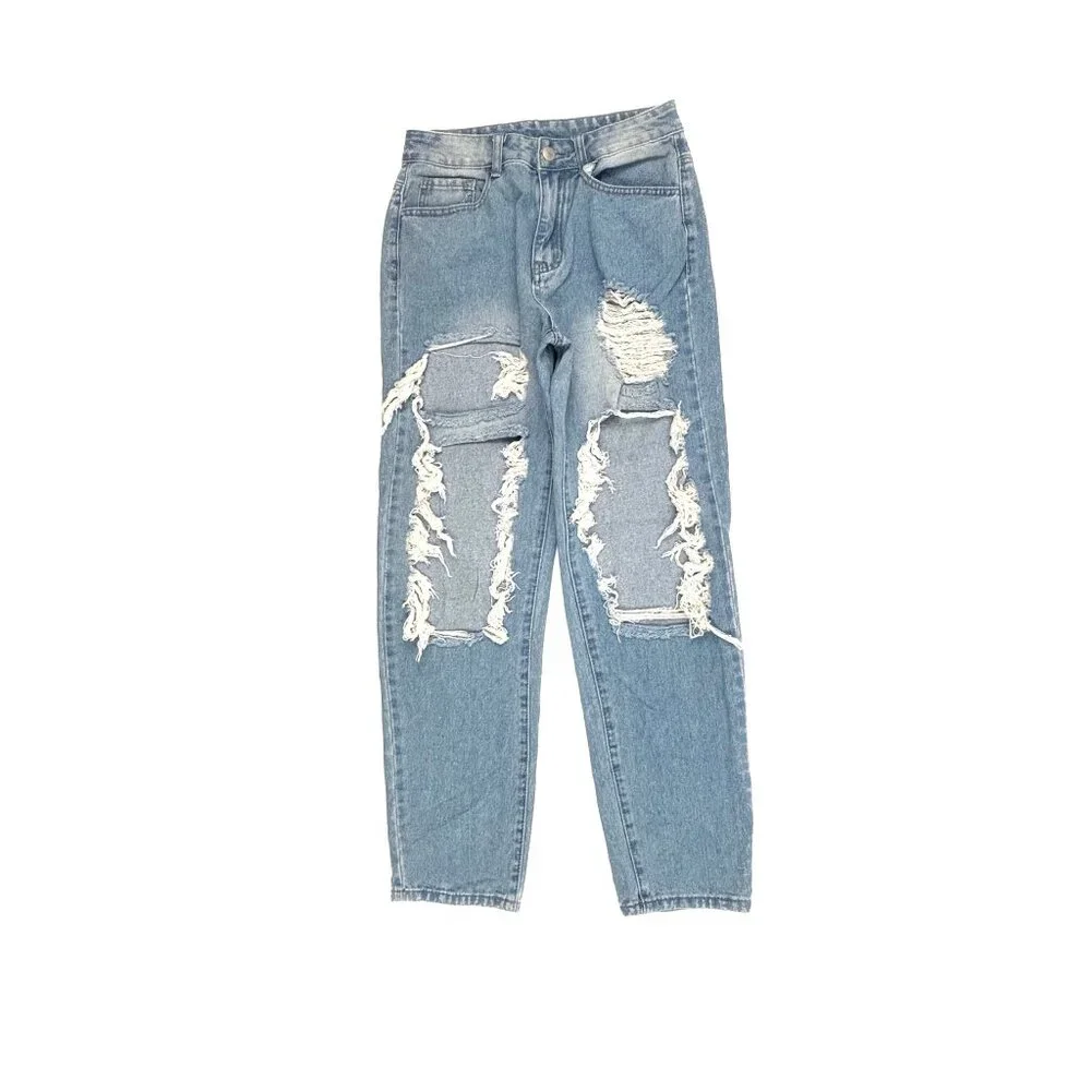 Shein Straight Distressed Women's size 4 Medium Blue Denim Jeans